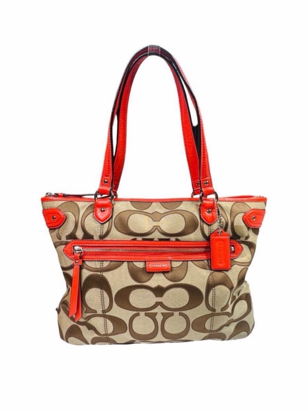 COACH Daisy Outline Signature Emma Tote Shoulder Bag - F24066 - Khaki Vermillion